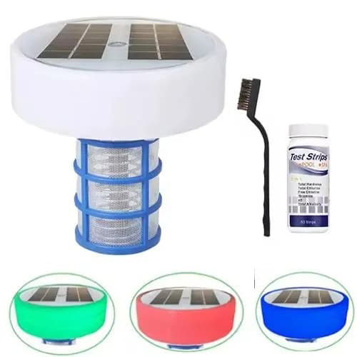 מטהר מים סולארי לבריכה עם תאורת RGB וערכת pH