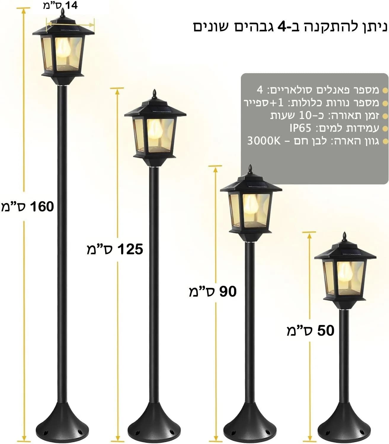 עמוד תאורה סולארי לגינה 1.6 מטר דגם עידן
