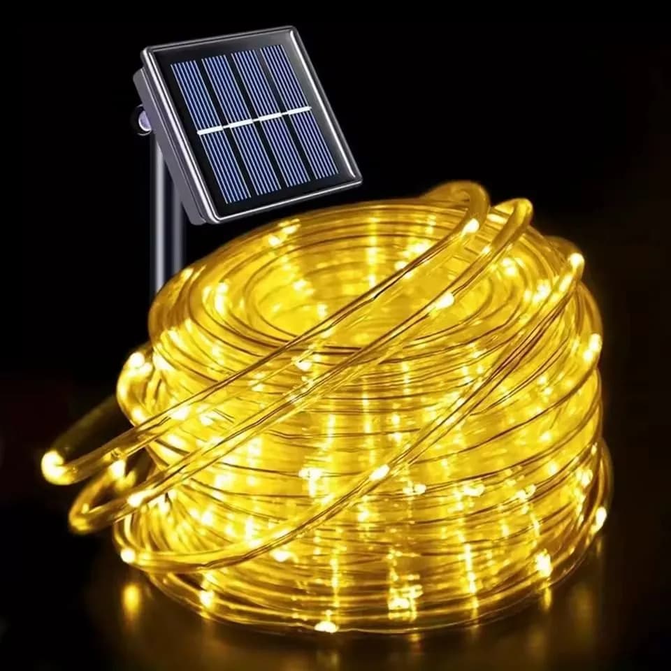 חבל לדים סולארי 100 לד 12 מ' עם שלט אלחוטי ו-USB | לבן חם