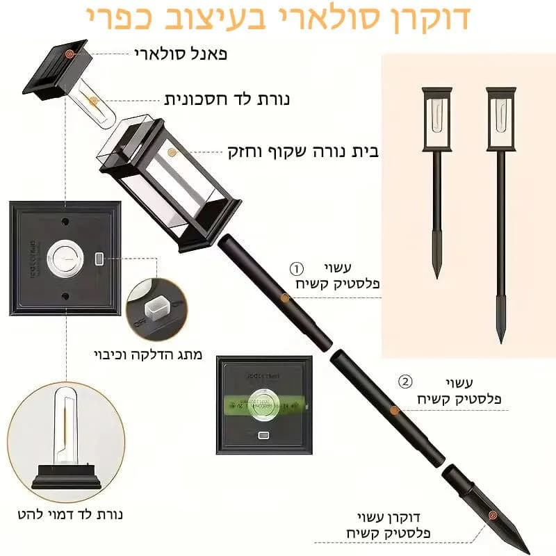 דוקרן סולארי לגינה 60 ס"מ דגם רועי