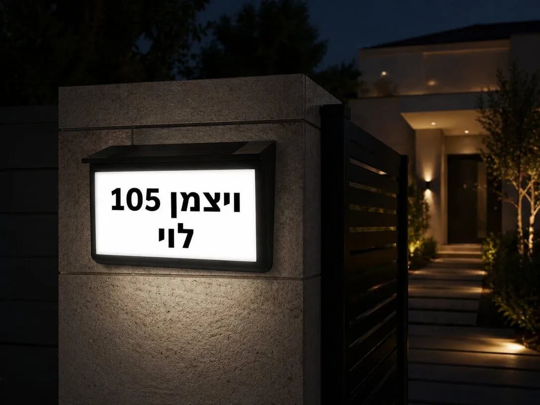מנורת קיר סולארית עם כיתוב לכניסה לבית/בניין